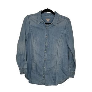 J. Jill Button Down Shirt Women's XS Petite Blue Chambray Cotton Blouse